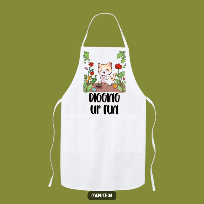Funny Kawaii Cat Gardener Apron, Playful Ladybug Chase, Kitchen Fun & Gift
