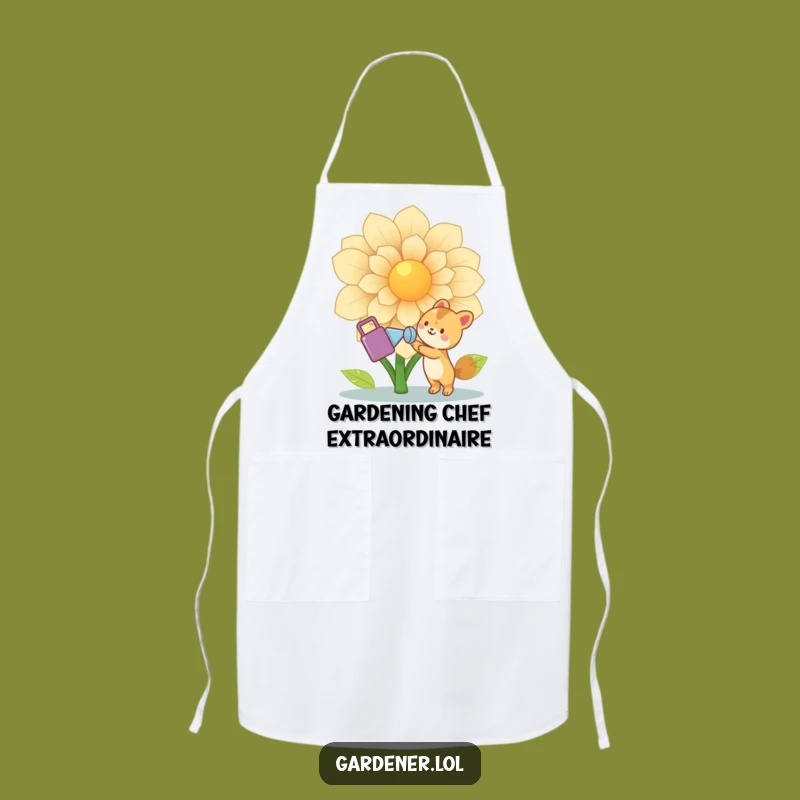 Funny Animal Gardener Apron: Kitchen Character Watering Flower, Hilarious Chef Gift
