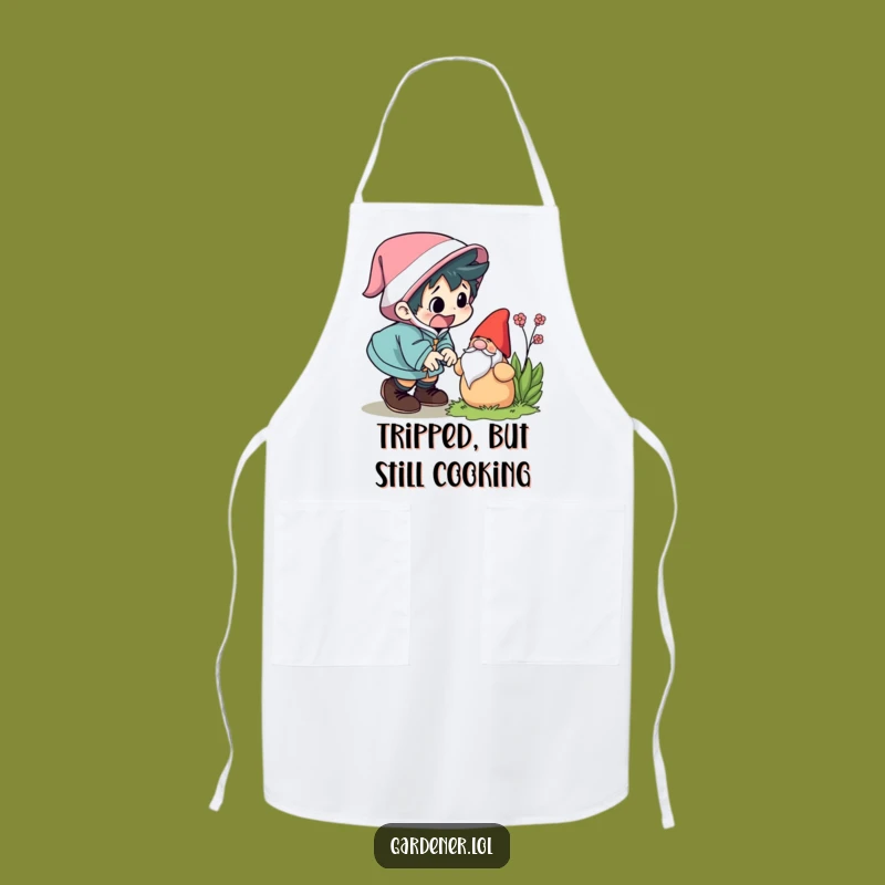 Funny Garden Gnome Trip Apron - Chef's Comical Startled Kitchenware