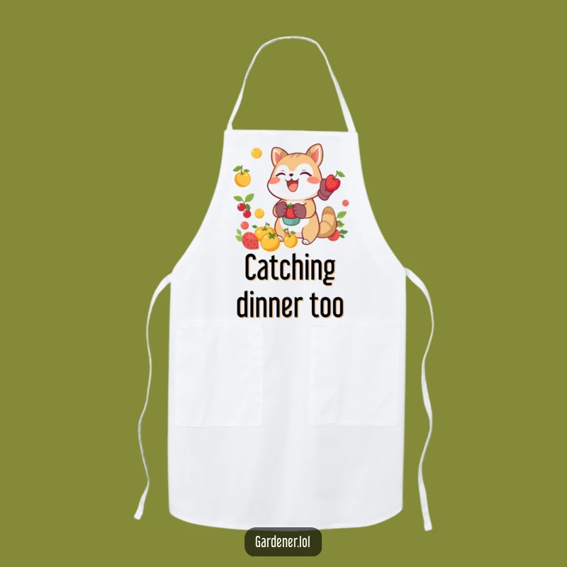 Funny Joyful Animal Catching Fruit Apron, Chef's Harvest Kitchen Gear