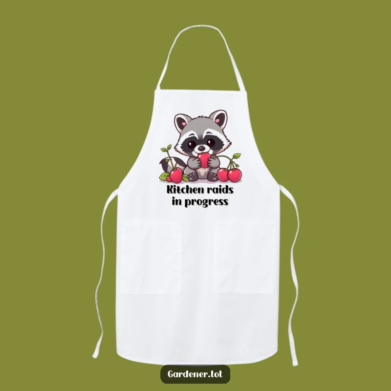 Funny Kawaii Raccoon Gardener Apron, Mischievous Berry Chef Wear, Gift for Cooks