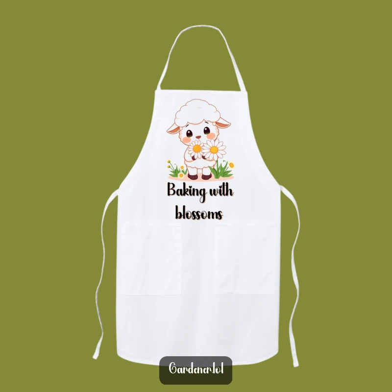 Funny Kawaii Sheep Gardener Apron, Cheerful Daisy Chef Wear, Gift for Cooks