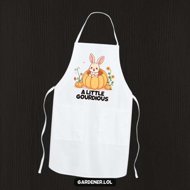 Funny Apron: A cheerful rabbit gardener enthusiastically dives into a massive, sunny pumpkin while cooking.