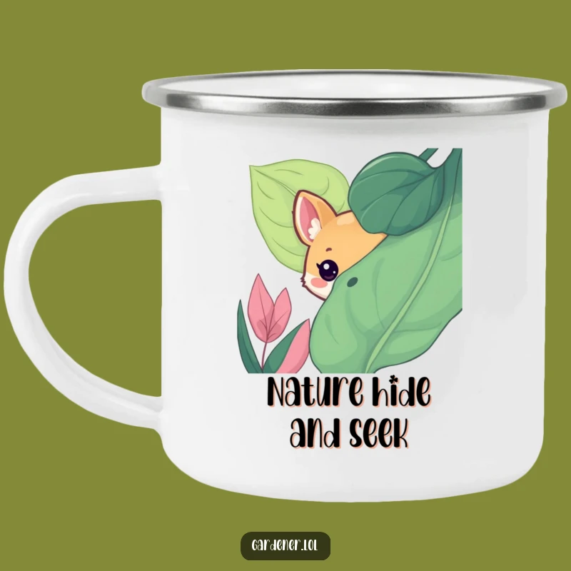 Funny Camping Mug: Animal Leaf Peek, Cute Enamel Mug Gag Gift