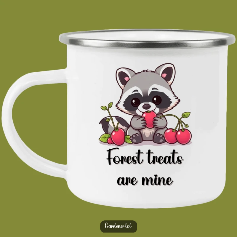 Funny Kawaii Raccoon Gardener Camping Mug, Mischievous Berry Sipper, Outdoor Gift