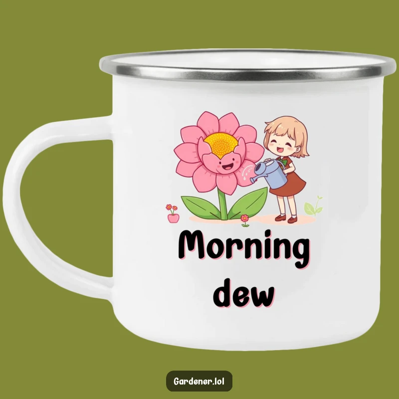 Funny Outdoor Mug: Happy Gardener Watering Flower, Campfire Funny Gift