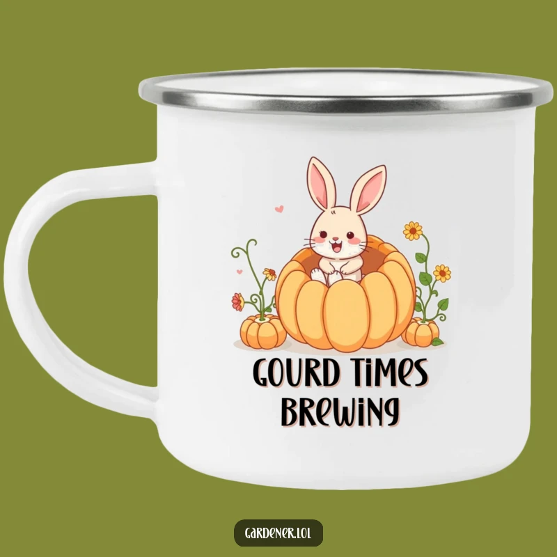 Funny Rabbit Gardener Camping Mug: Bunny Dives Into Pumpkin, Outdoor Funny Gift!