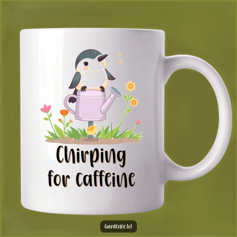 Funny Chickadee Gardener Mug: Chirping Bird Design, Cheerful Garden Gift