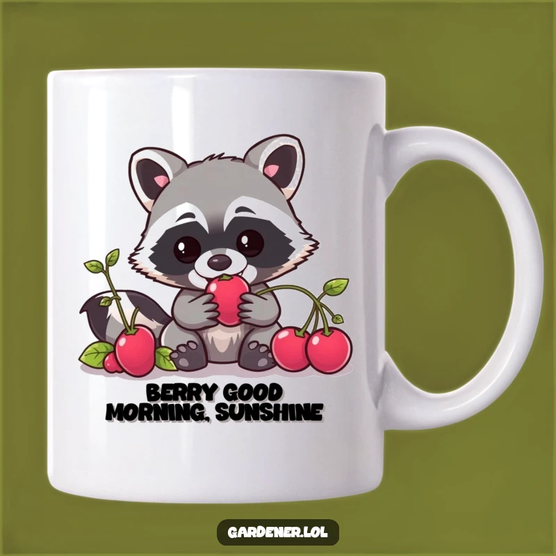 Funny Kawaii Raccoon Gardener Mug, a Mischievous Berry Bandit Perfect Gift