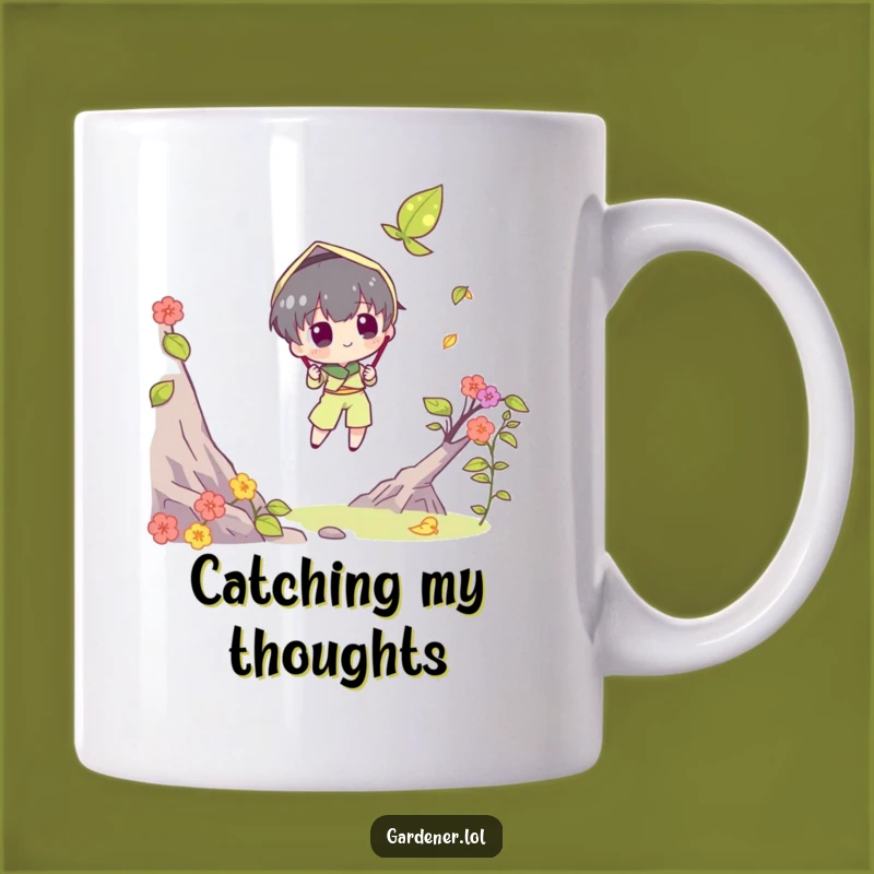Funny Leaf Catching Mug - Humorous Character Autumn Struggle Gift