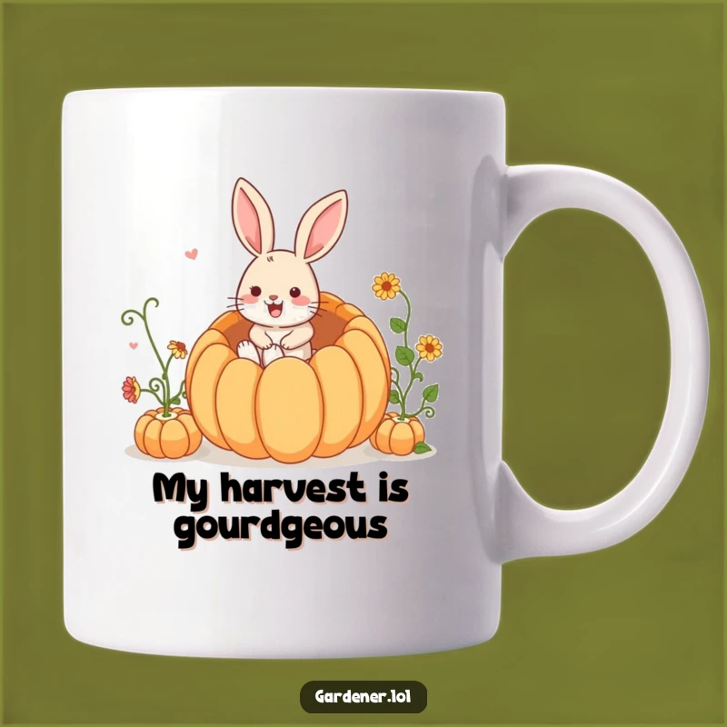 Funny Rabbit Gardener Mug: A Joyful Bunny Dives Into a Giant Pumpkin, Perfect Gift!