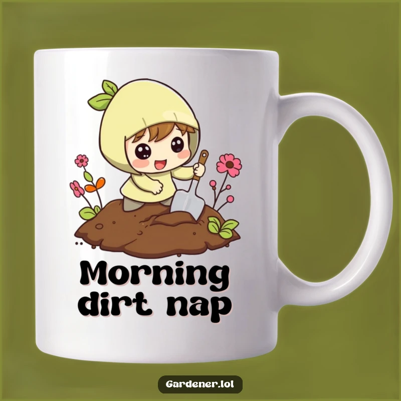 Funny Digging Mug: Excited Gardener Character, Enthusiastic Soil Lover Gift