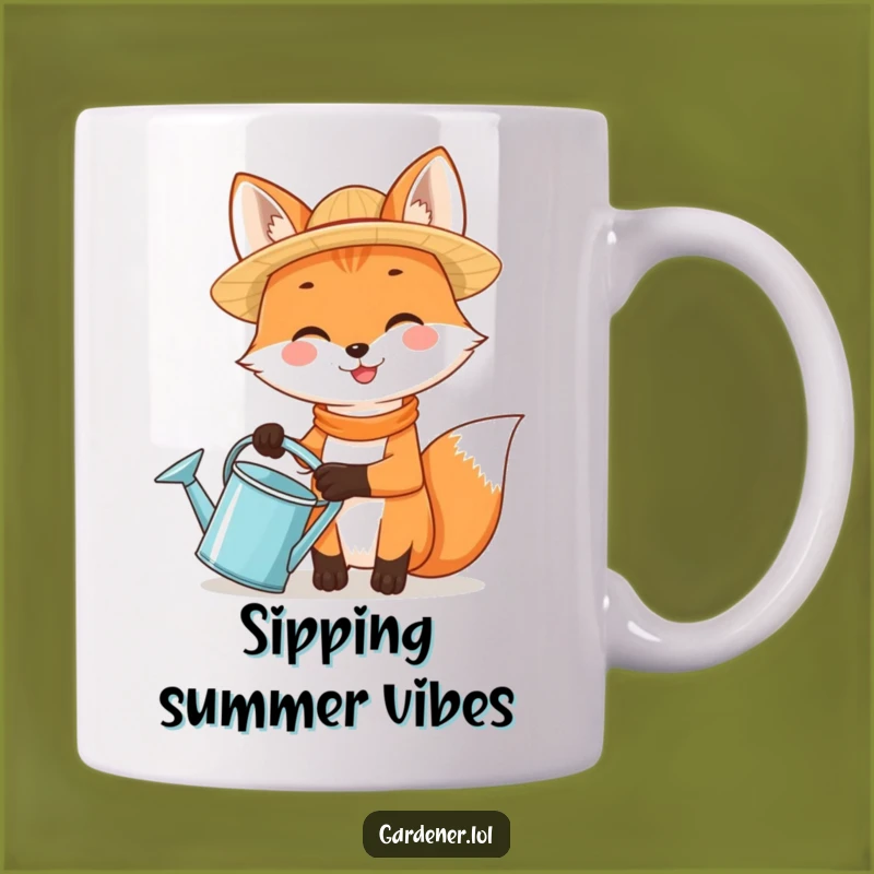 Funny Fox Gardener Mug, Cheerful Straw Hat Planter Gift