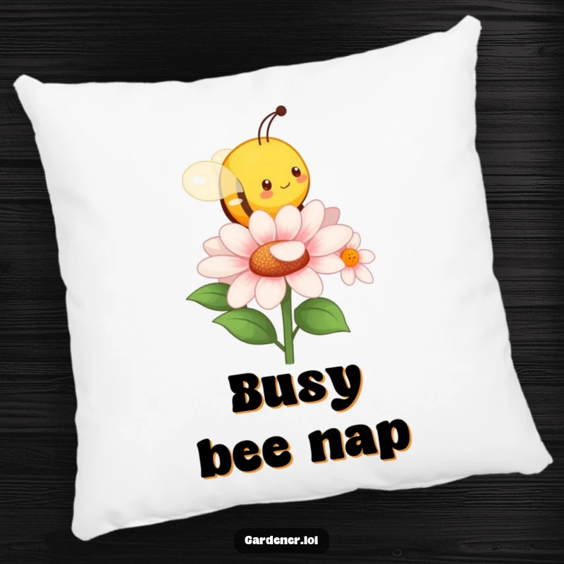 Funny pillow featuring a character imitating a busy bee buzzing around a flower. Soft, humorous, and a perfect funny gift.