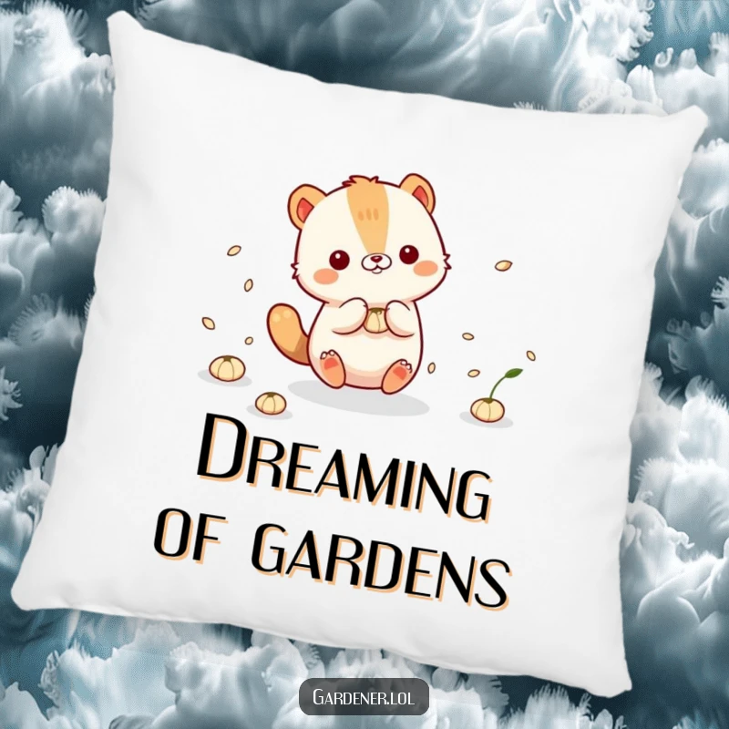 Funny Pillow: Cute animal character playfully interacting with floating seeds, perfect for cozy comfort and natural charm.