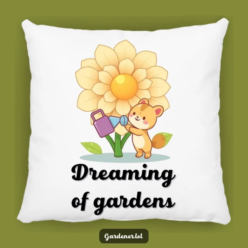 Funny Animal Gardener Pillow: Cozy Character Watering Flower, Cute & Whimsical Accent Pillow