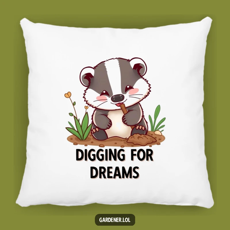 Funny Badger Gardener Pillow: Cozy Digging Badger Cushion, Cute Gift