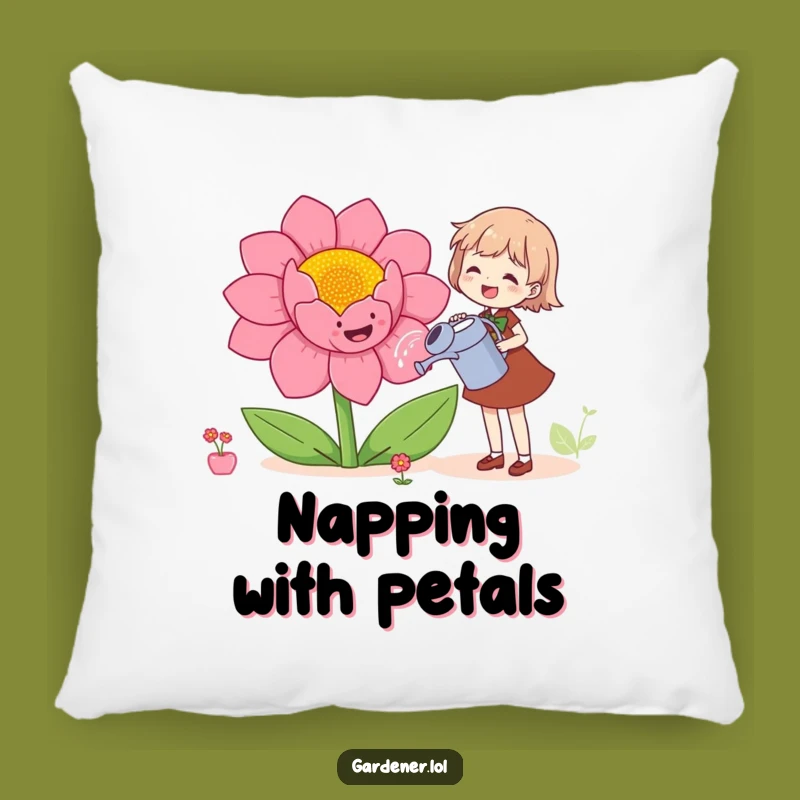 Funny Flower Pillow: Joyful Character Watering Bloom, Cozy Humorous Gift