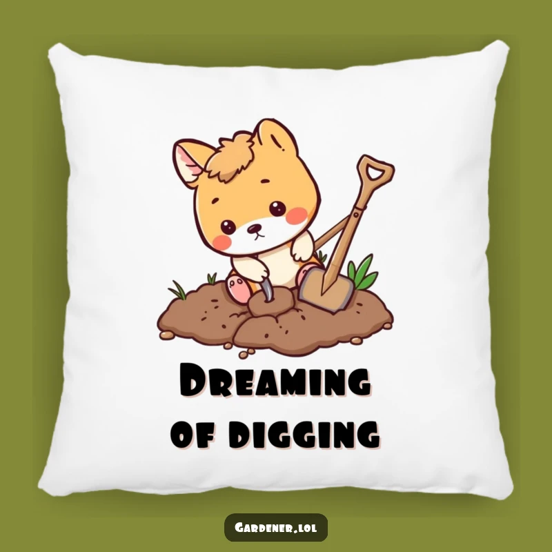 Funny Playful Animal Digging Pillow, Cozy Gardening Accent