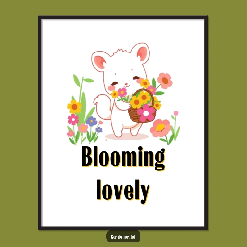 Funny Digital Art: Animal Flower Gathering, Cute Playful Wall Decor Gag Gift