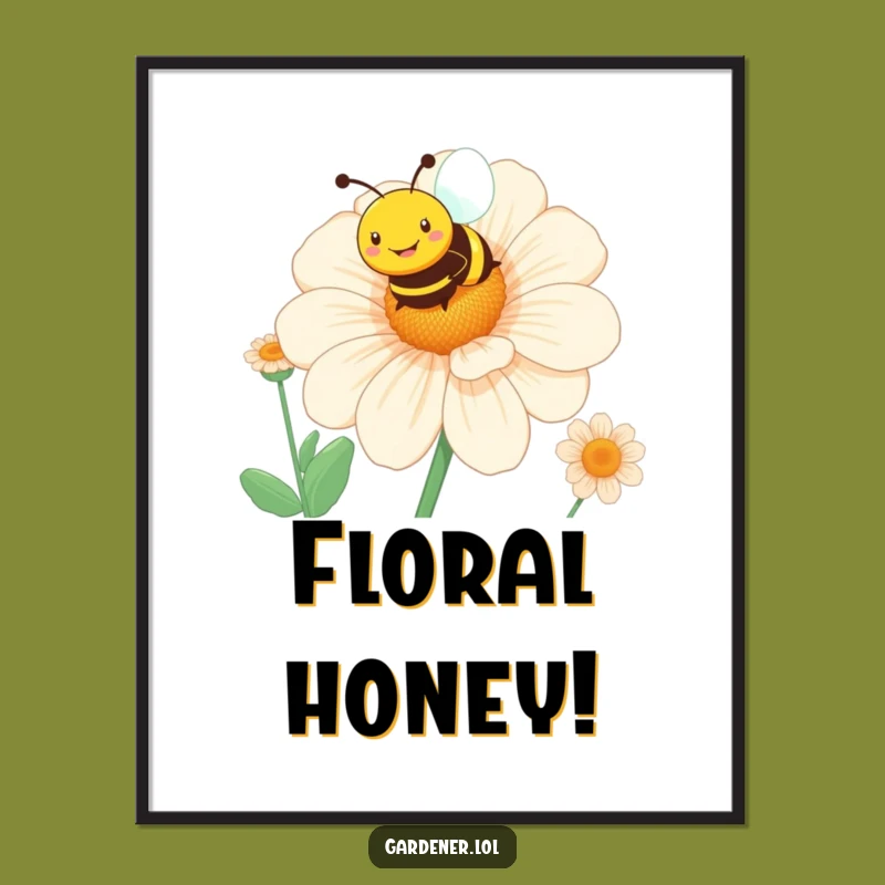 Funny Bee Flower Digital Print: Sunny Bloom Art, Instant Decor