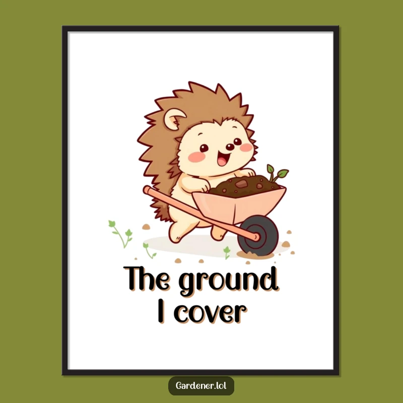 Funny Chubby Hedgehog Wheelbarrow Digital Art - Instant Hilarious Garden Decor