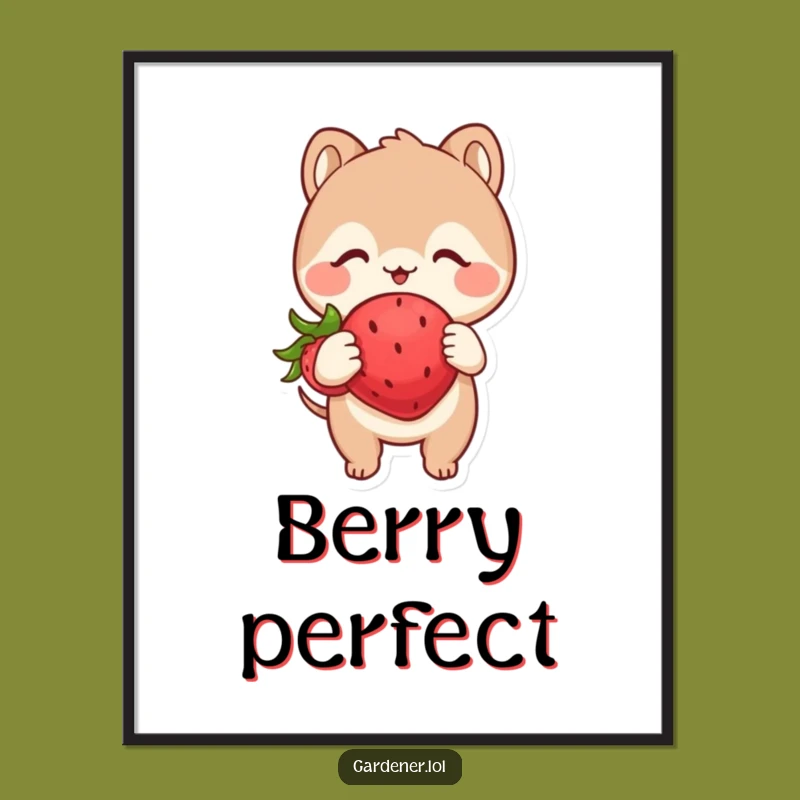 Funny Digital Art: Animal Strawberry Joy, Cute Playful Wall Decor Gag Gift