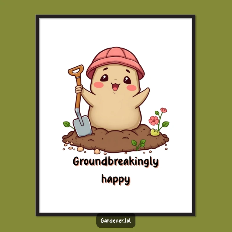 Funny Kawaii Mole Gardener Digital Print, Delighted Soil Art, Instant Gift
