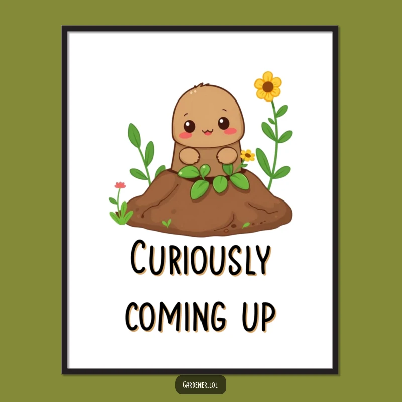 Funny Mole Gardener Digital Art: Curious Peeking Print, Whimsical Decor Gift