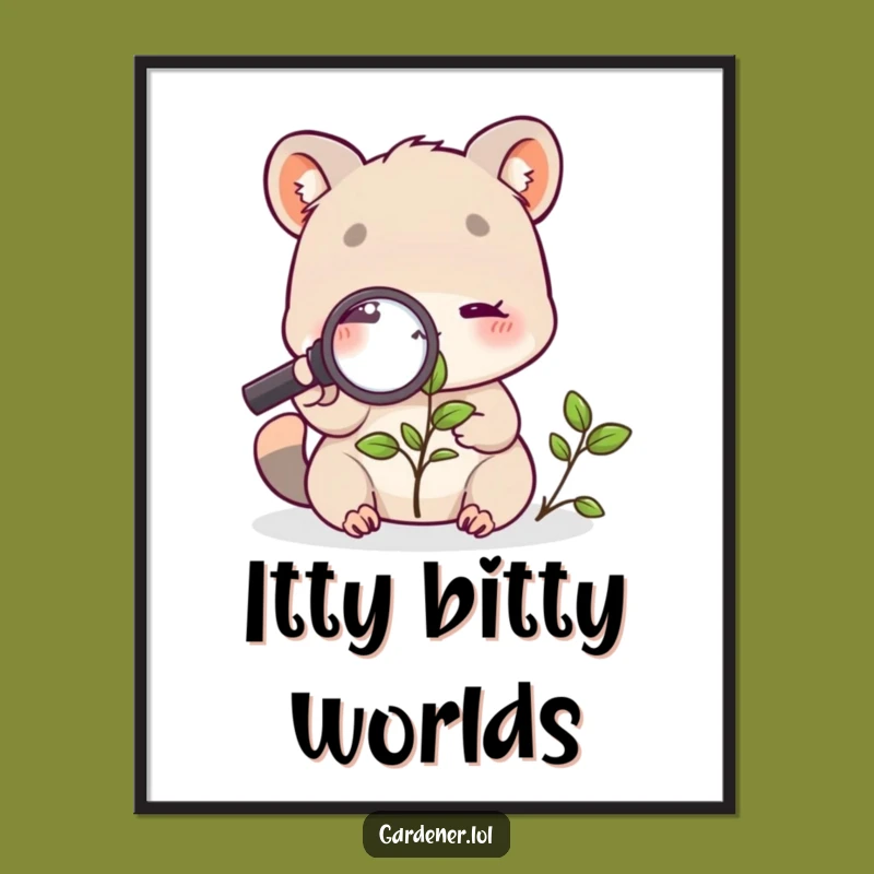 Funny Plant Explorer Digital Art: Cute Animal Magnifying Glass Wall Decor Gift