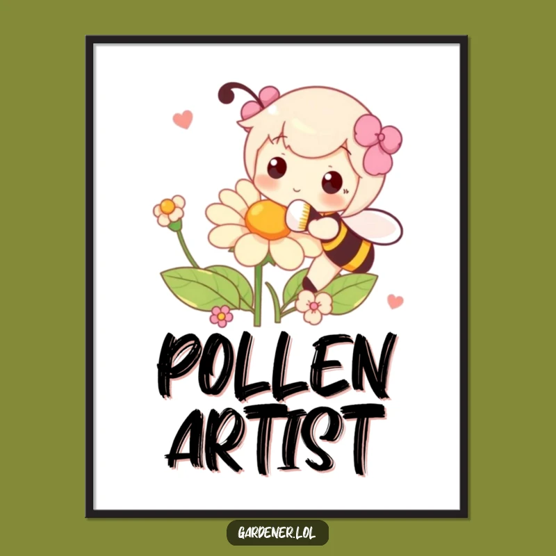 Funny Pollination Art Print: Playful Character Brushing Flower, Instant Funny Gift
