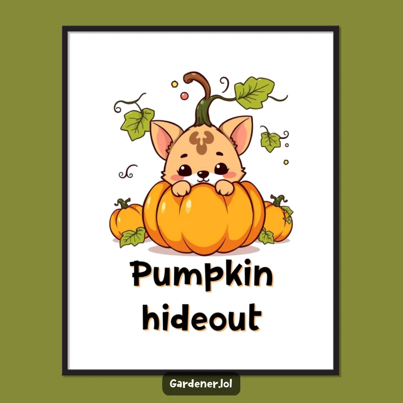 Funny Pumpkin Hideout Digital Print: Capture Autumn Mischief, A Charming Funny Gift!