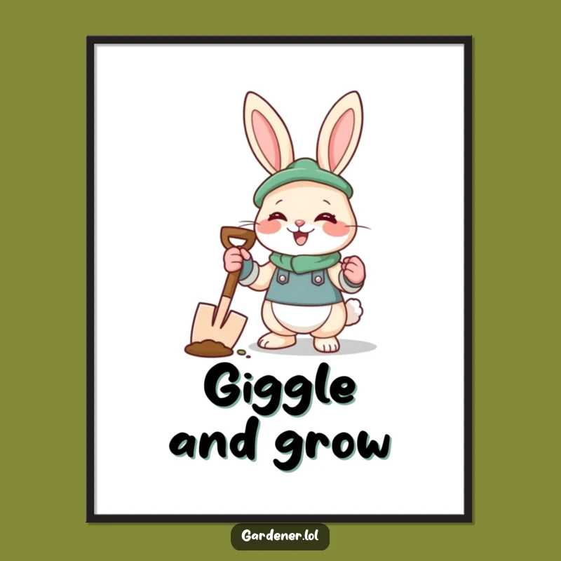 Funny Rabbit Gardener Digital Print: Giggling Garden Art, Instant Decor