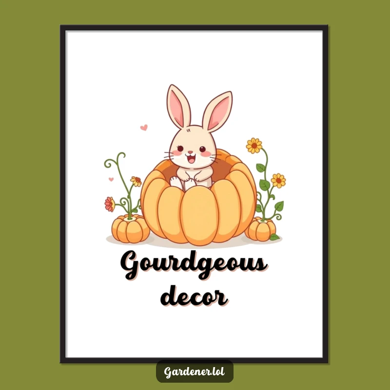 Funny Rabbit Gardener Digital Print: Playful Bunny Hops Into Pumpkin, Instant Funny Wall Art!