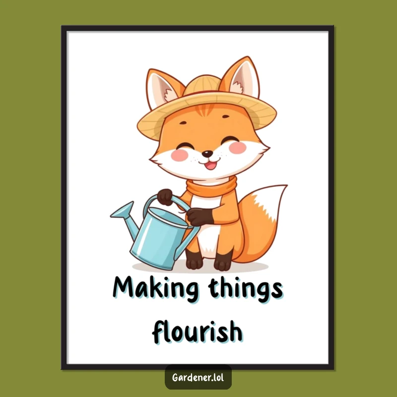 Funny Fox Gardener Digital Art, Whimsical Garden Decor Print