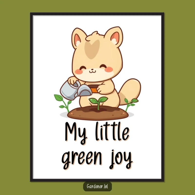 Funny Gardener Animal Digital Art: Cute Sprout Watering Print, Instant Gift