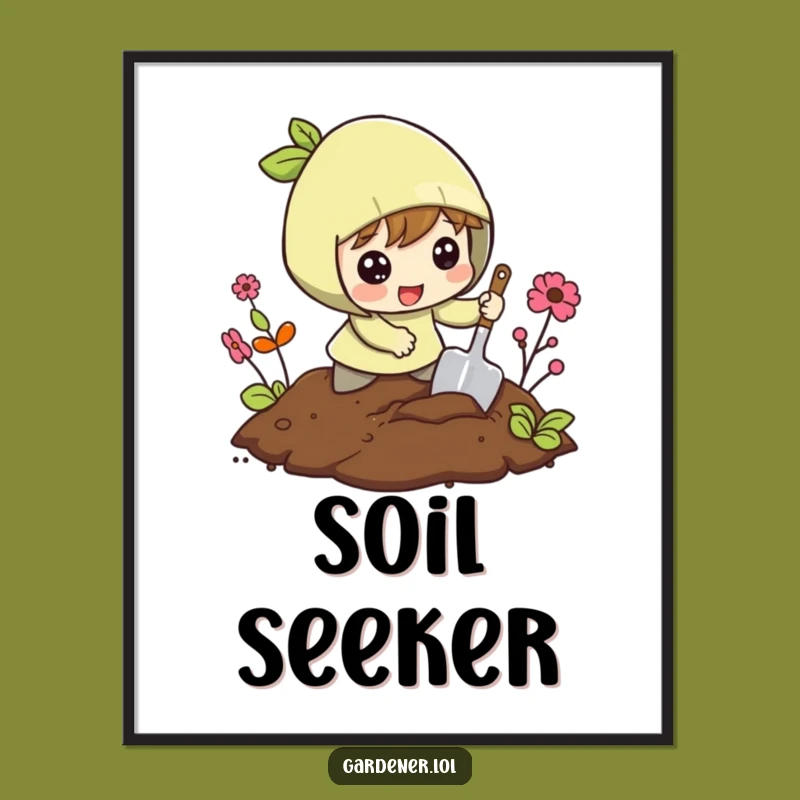 Funny Digging Art Print: Excited Character Excavating, Instant Funny Gift