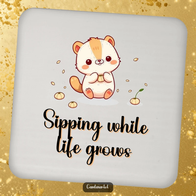 Funny Coaster: Cute animal character playfully interacting with floating seeds, adding natural charm and surface protection.