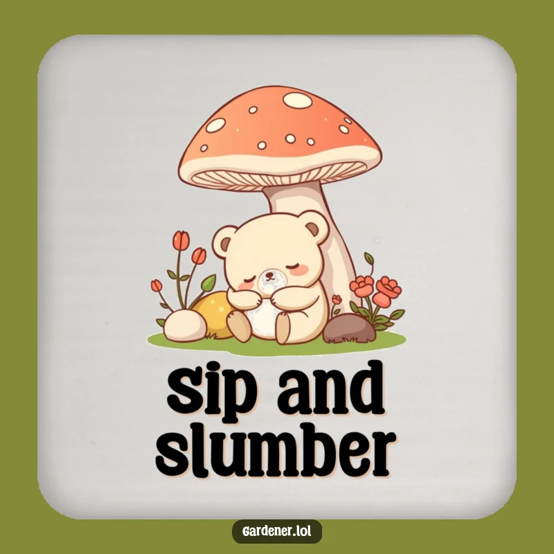 Funny Kawaii Bear Gardener Coaster, Sleepy Mushroom Protector, Small Gift