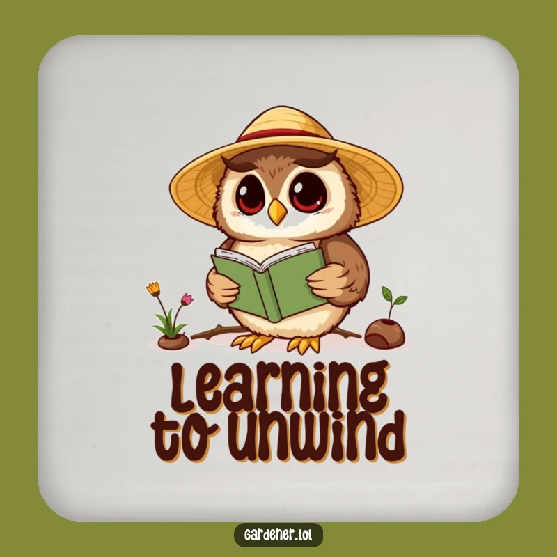 Funny Kawaii Owl Gardener Coaster, Wise Reading, Protect Surfaces Wisely