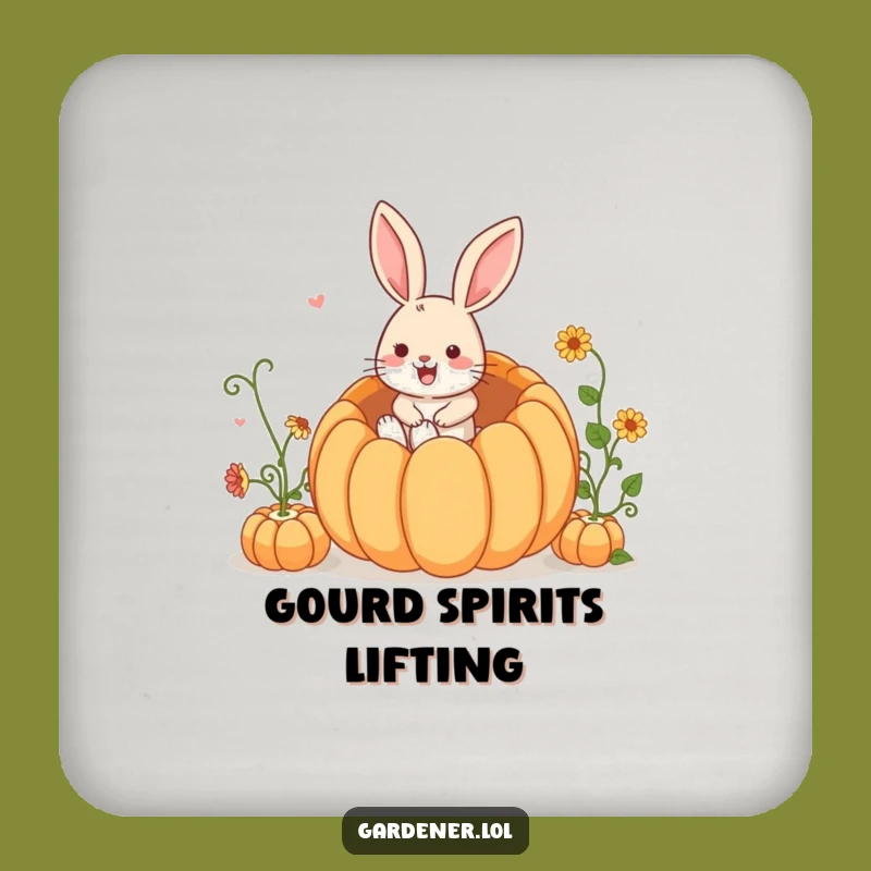 Funny Rabbit Gardener Coaster: Playful Bunny Hops Into Pumpkin, Protects Surfaces Hilariously!