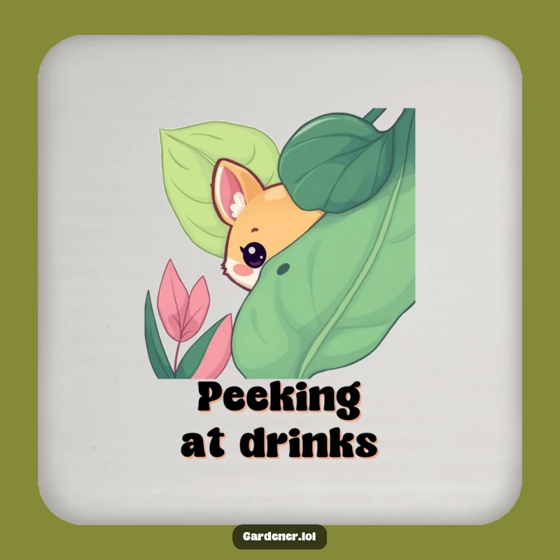 Funny Coaster: Animal Leaf Peek, Cute Playful Gag Gift for Drinkware