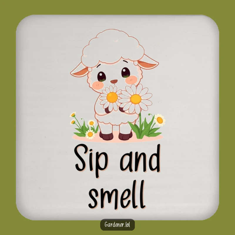 Funny Kawaii Sheep Gardener Coaster, Cheerful Daisy Protector, Tiny Gift