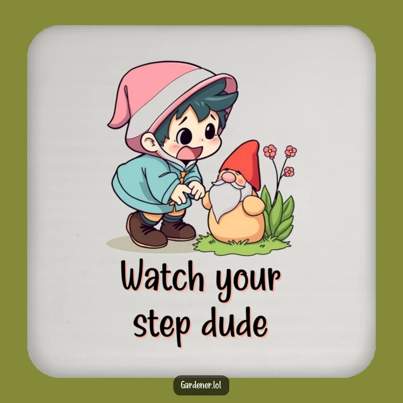Funny Gnome Trip Coaster - Protect Surfaces with Comical Startled Charm