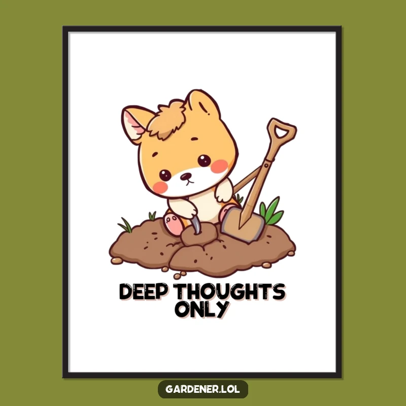 Funny Playful Animal Digging Poster, Whimsical Garden Wall Art