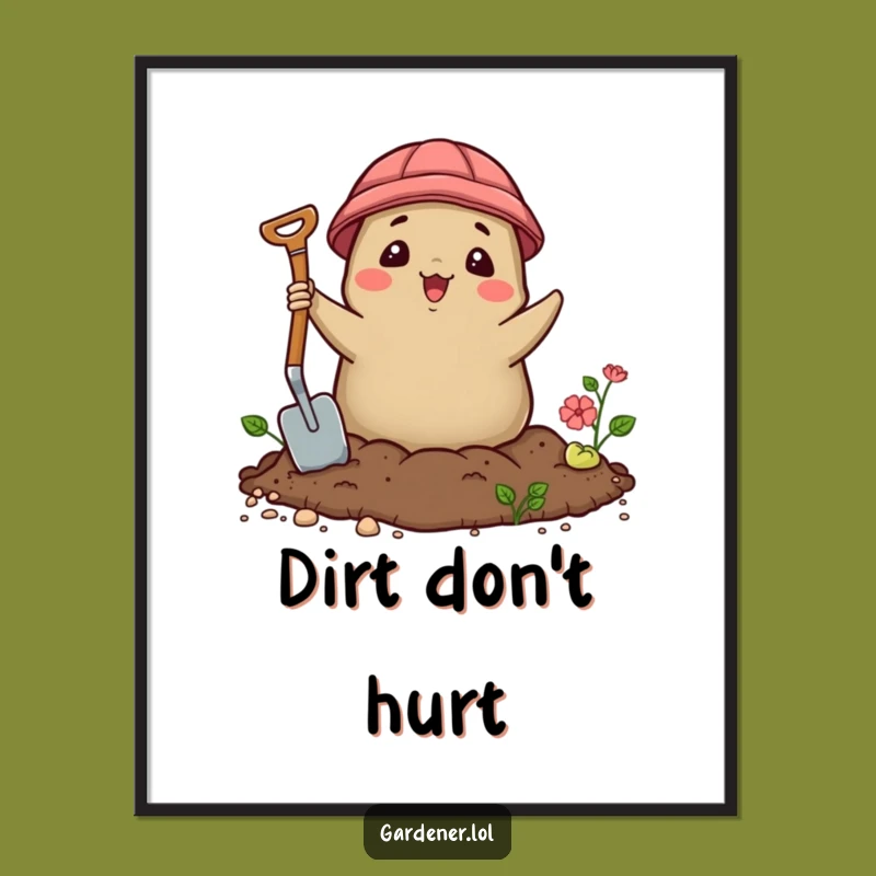 Funny Kawaii Mole Gardener Poster, Delighted Soil Art Print, Whimsical Garden Gift