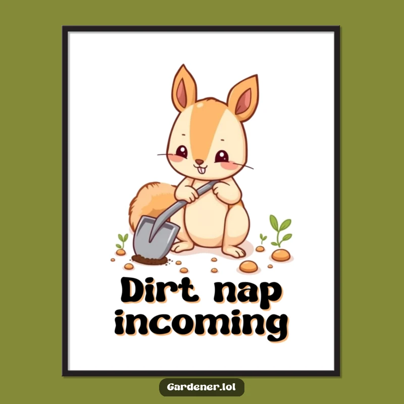 Funny Squirrel Planting Seeds Poster, Whimsical Garden Wall Art