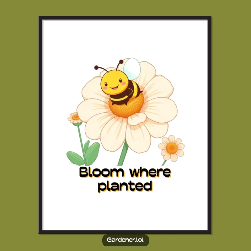 Funny Bee Flower Poster: Blooming Art, Sunny Wall Decor