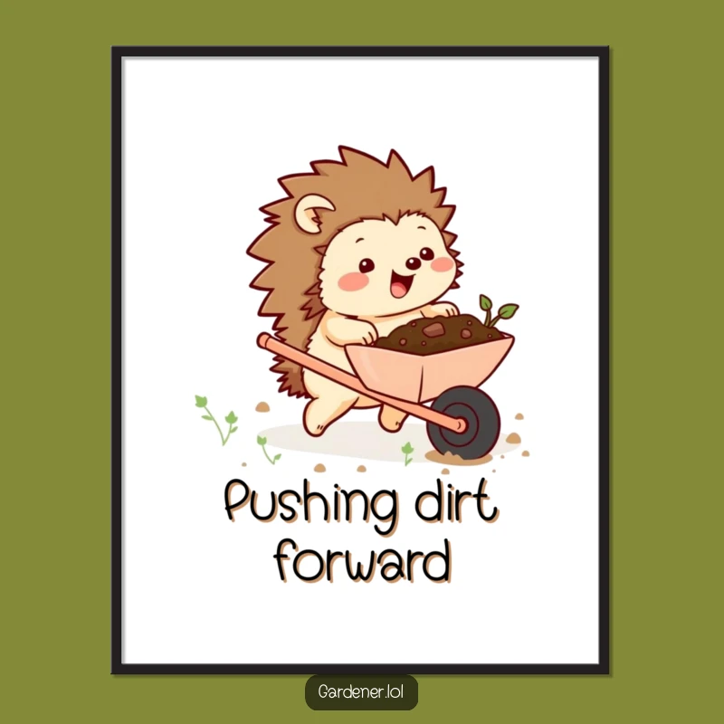 Funny Chubby Hedgehog Wheelbarrow Poster - Cheerful Garden Wall Art