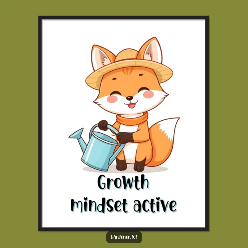 Funny Fox Gardener Poster, Whimsical Garden Wall Art